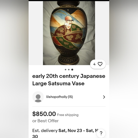 Satsuma 20th Century Vintage Large Vase w 3D Hand Painted Art Work RARE !! - Picture 17 of 17